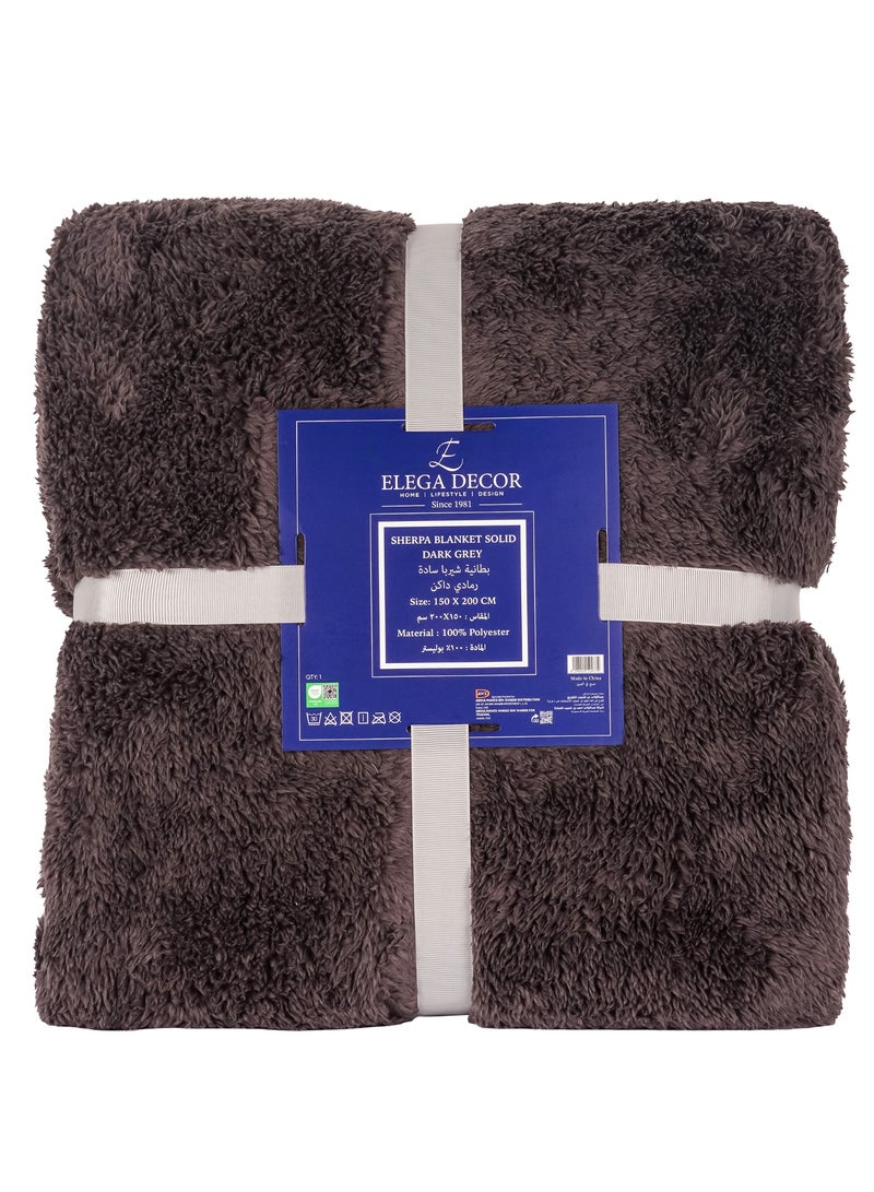 ELEGA DECOR Sherpa Blanket Single Twin Plush Throw Bed Blanket Flannel Fleece Reversible Blanket Warm and Plush Travel Blanket 150x200 cm Dark Grey - Image 3
