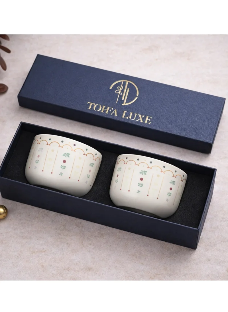 Tohfa Luxe Tohfa Luxe Zahra Ceramic Cup Gift Set of 2 – Colorful Arabic Print Handcrafted Tea & Coffee Cups – Premium Gift Box – Inspired by Arabian Art – 150 ml