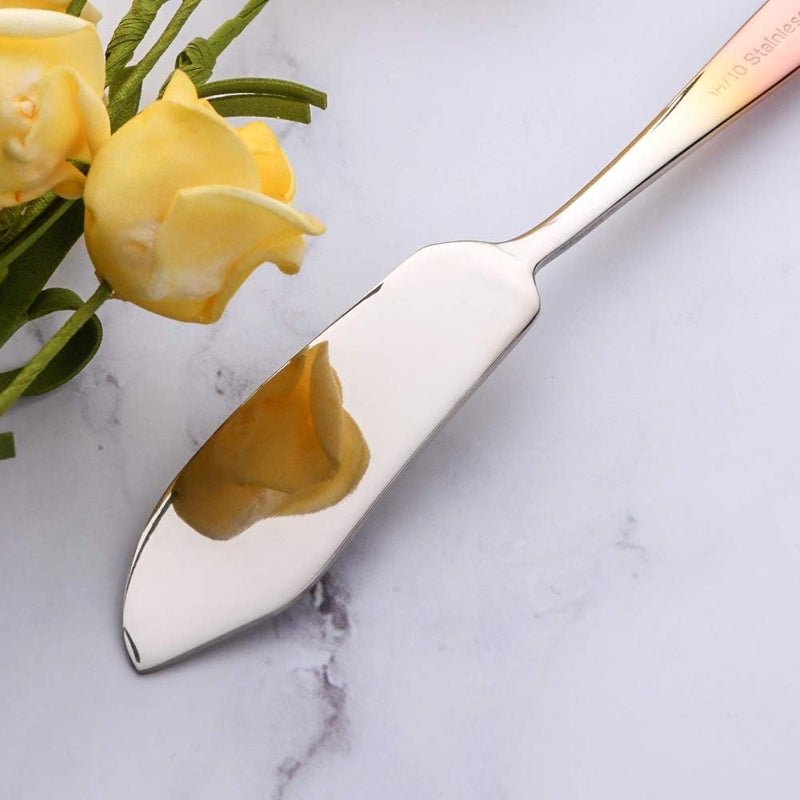 BISDARUN Stainless Steel Butter Cheese Spreader Knife Gradient Rose Gold Breakfast Butter Dessert Knives Set of 6 Kitchen Slicer Sandwich Spreader for butter dish  - Image 4
