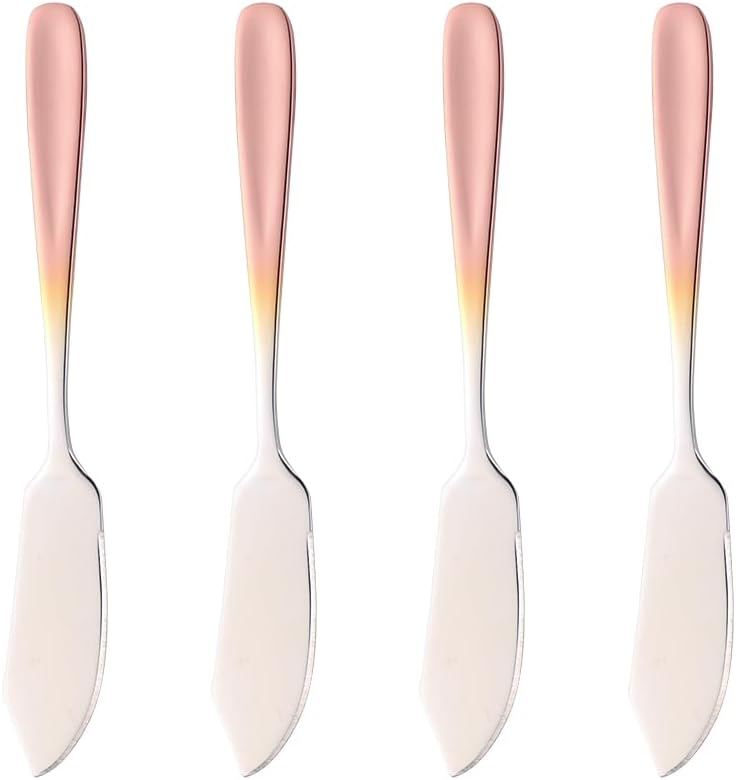 BISDARUN Stainless Steel Butter Cheese Spreader Knife Gradient Rose Gold Breakfast Butter Dessert Knives Set of 6 Kitchen Slicer Sandwich Spreader for butter dish  - Image 1