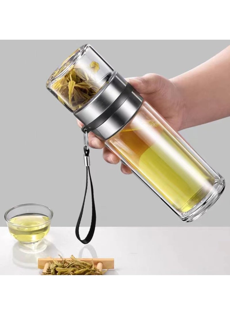 Generic 13oz double wall glass water bottle tea and water separation  - Image 1