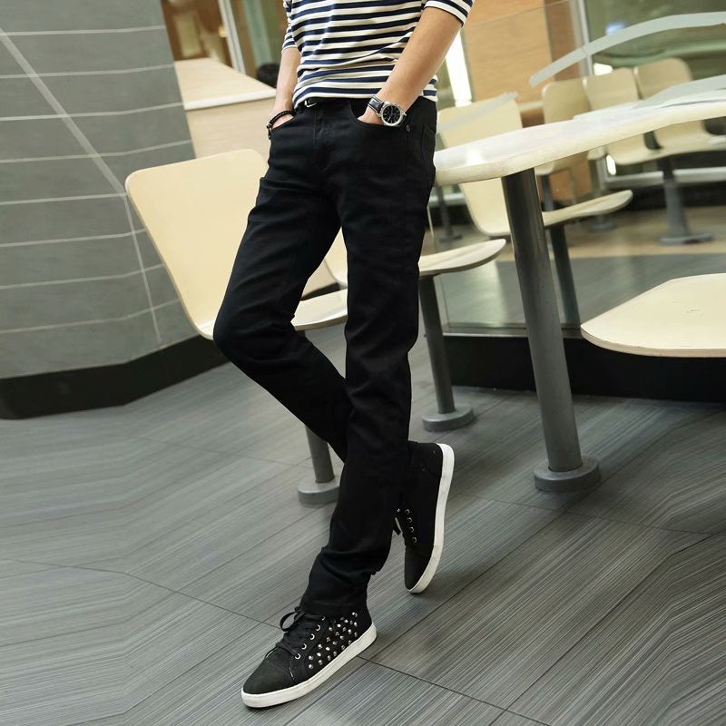 Spring Autumn Mens Elastic Straight-leg Jeans Korean Trendy Black Slimming Casual Long Pants Small Foot Slimming Effect Blue pants  - Image 2