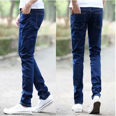 Spring Autumn Mens Elastic Straight-leg Jeans Korean Trendy Black Slimming Casual Long Pants Small Foot Slimming Effect Blue pants  - Image 1