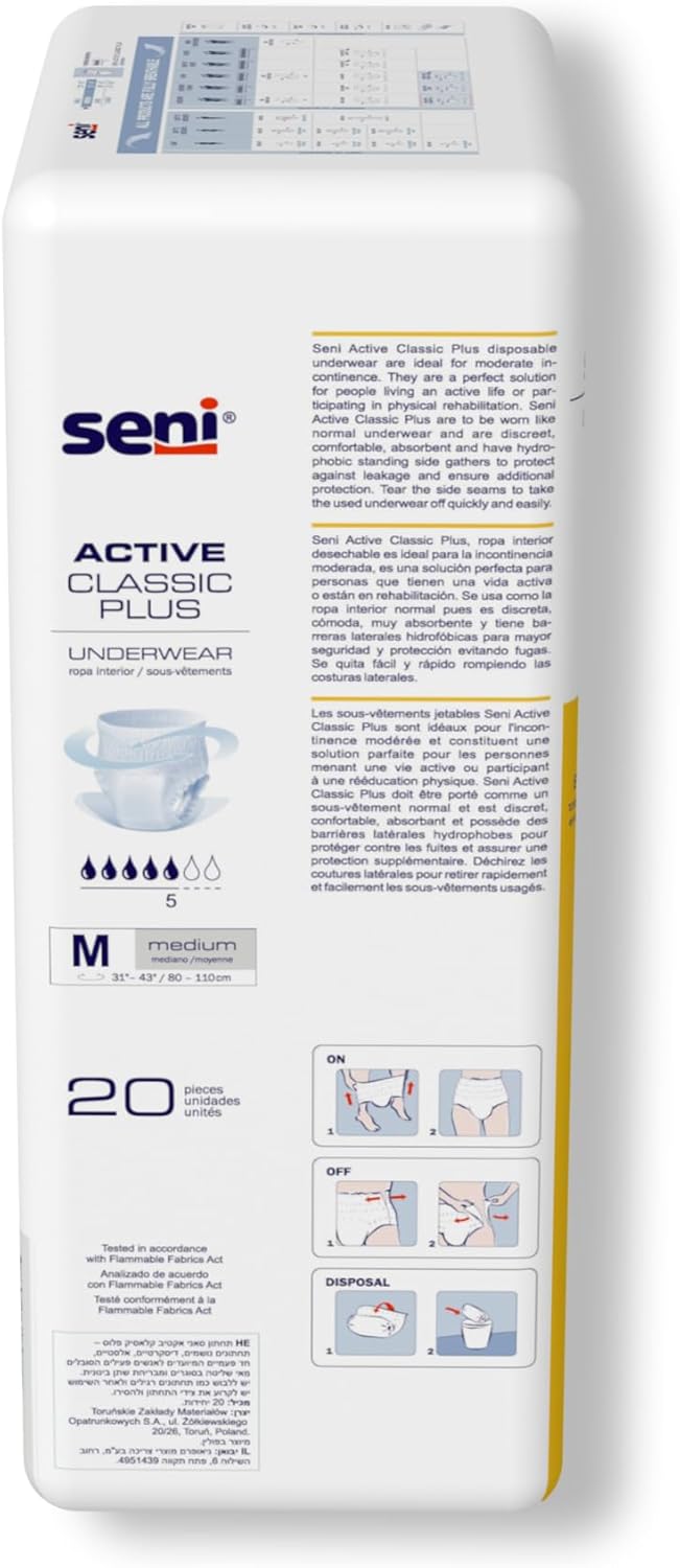 SENI Active Classic Plus Unisex Adult Incontinence Underwear Size Medium 3143 20 Count 1 Pack of 20 Moderate Absorbency Disposable Underwear with Tear Away Seams for Men Women - Image 2