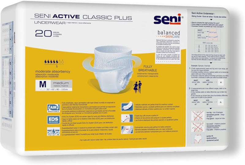 SENI Active Classic Plus Unisex Adult Incontinence Underwear Size Medium 3143 20 Count 1 Pack of 20 Moderate Absorbency Disposable Underwear with Tear Away Seams for Men Women - Image 4