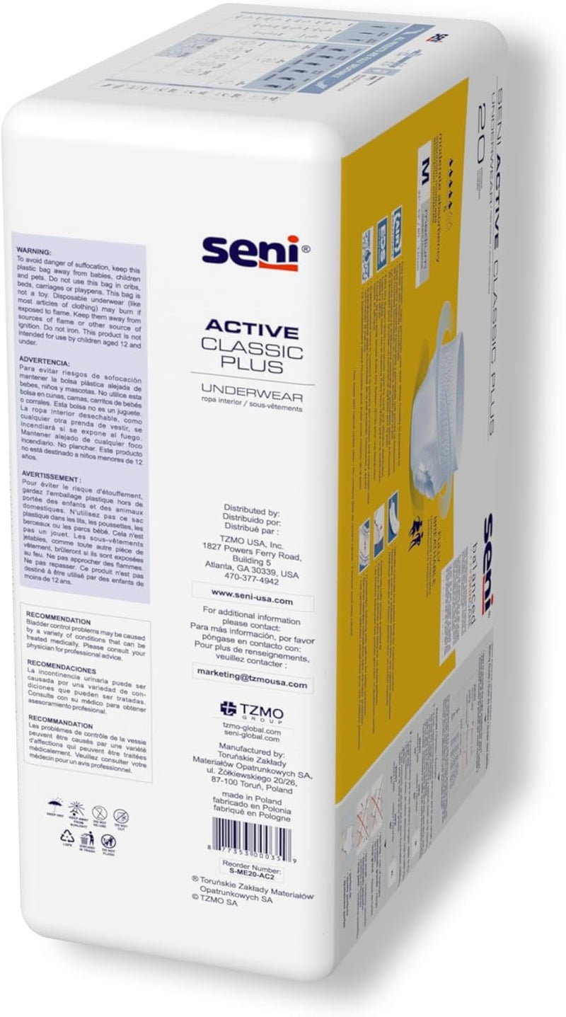 SENI Active Classic Plus Unisex Adult Incontinence Underwear Size Medium 3143 20 Count 1 Pack of 20 Moderate Absorbency Disposable Underwear with Tear Away Seams for Men Women - Image 3