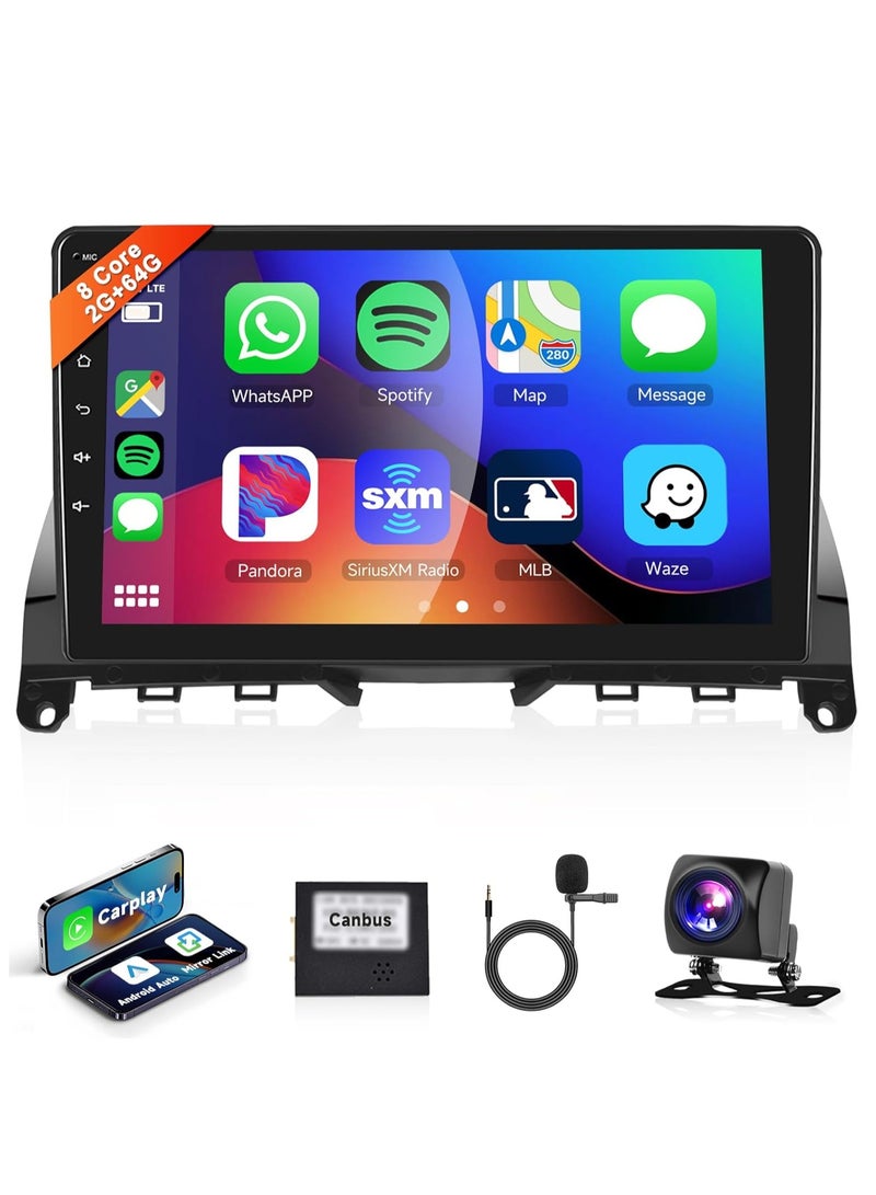Android Car Stereo for Mercedes Benz C-Class C180 C200 C230 C250 C300 C350 W204 S204 2006-2011 2GB RAM 32GB ROM 9 Inch Support Apple Carplay MirrorLink WiFi BT, IPS Touch Screen with AHD Camera - Image 1