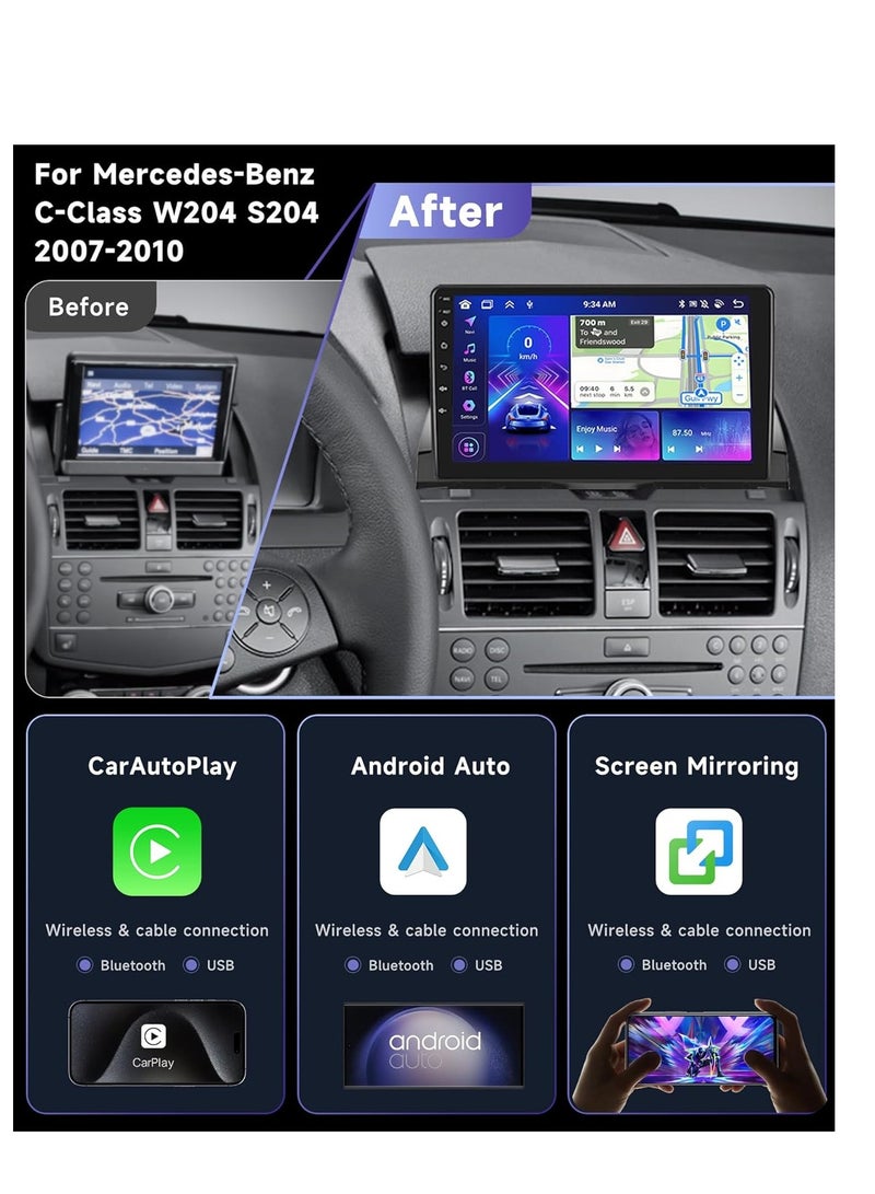 Android Car Stereo for Mercedes Benz C-Class C180 C200 C230 C250 C300 C350 W204 S204 2006-2011 2GB RAM 32GB ROM 9 Inch Support Apple Carplay MirrorLink WiFi BT, IPS Touch Screen with AHD Camera - Image 5