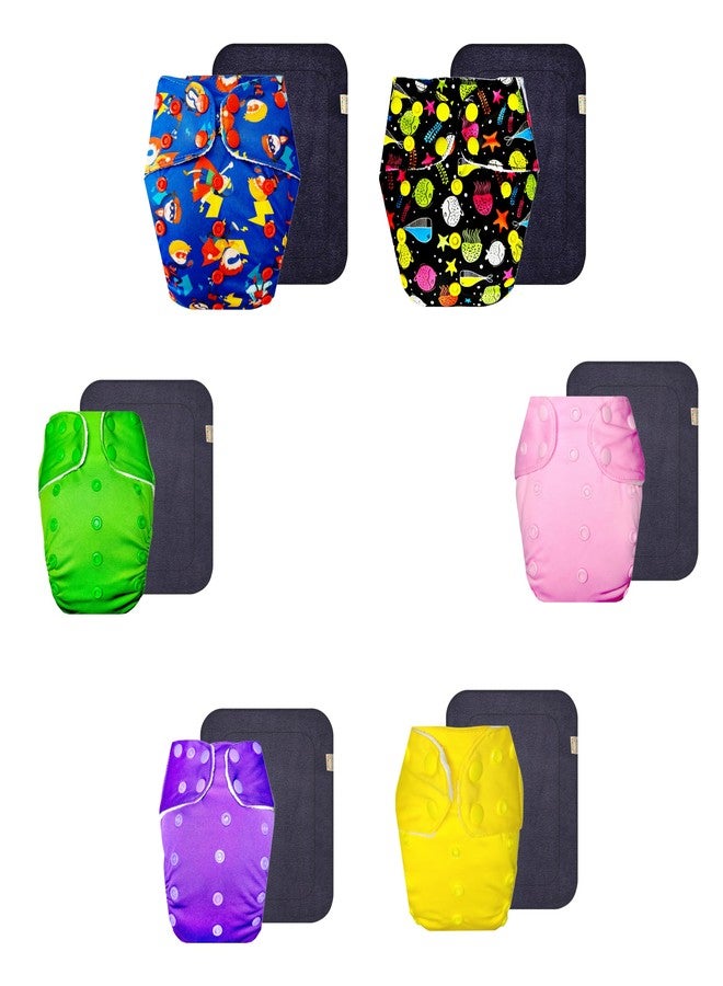 Dumbledo Premium Cloth Diaper with Black Insert (Pack of 6) | Hypoallergenic | Leakproof | Quick Dry | Everyday Diapering Essential | 3 Months - 3 Years | Unisex Baby - Image 1