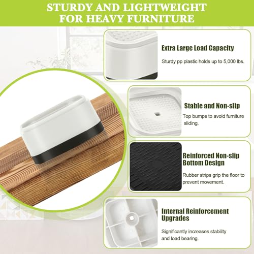 Yookwutar 4 Pack Furniture Risers 1 Inch, Adjustable Bed Risers Heavy Duty for Table Desk Couch Chair Sofa Cabinet Bed Legs Dorm, Square Stackable Bed Raisers Blocks Lift Height 1", 2" or 3", White - Image 4