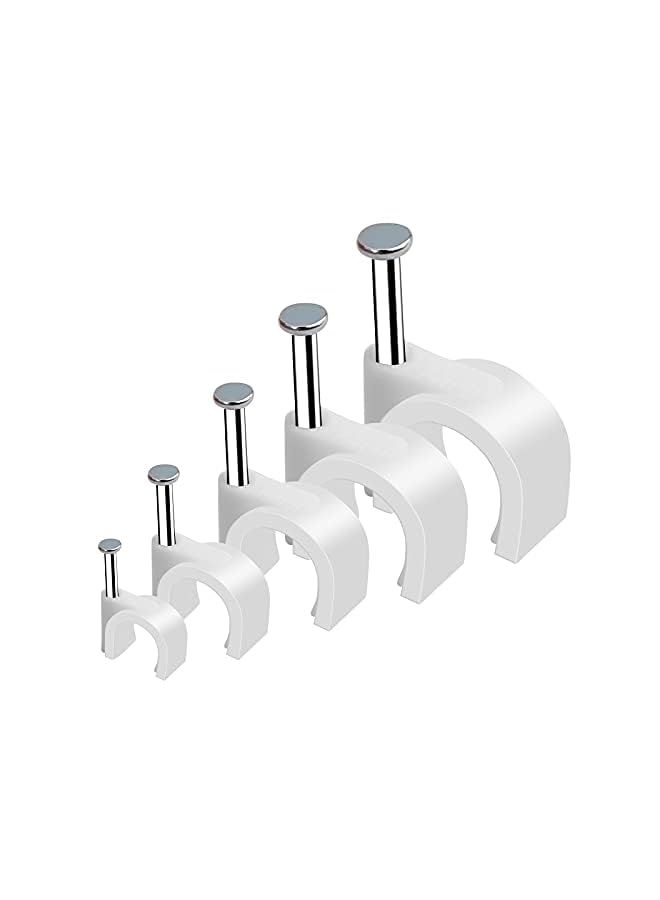 PROMASS 500pcs Cable Clips with Steel Nail in Cable Clips White 4mm 5mm 6mm 8mm 10mm Cable Wire Clips Cable Wall Clip Wire Staples Cord Clips for Wall Coaxial Cable Staples RG6 RG59 CAT6 RJ45 Wire Clips - Image 1