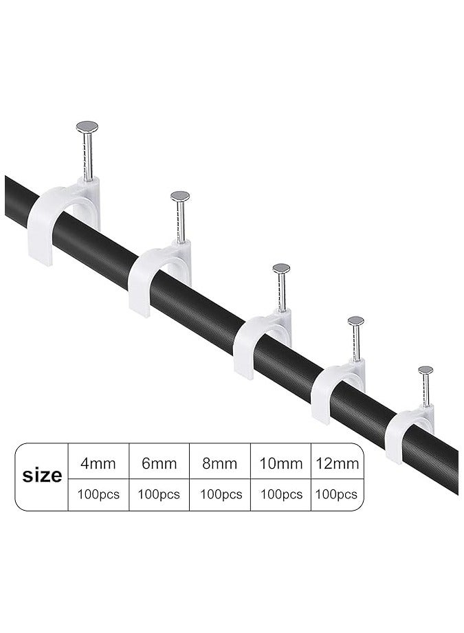 PROMASS 500pcs Cable Clips with Steel Nail in Cable Clips White 4mm 5mm 6mm 8mm 10mm Cable Wire Clips Cable Wall Clip Wire Staples Cord Clips for Wall Coaxial Cable Staples RG6 RG59 CAT6 RJ45 Wire Clips - Image 2