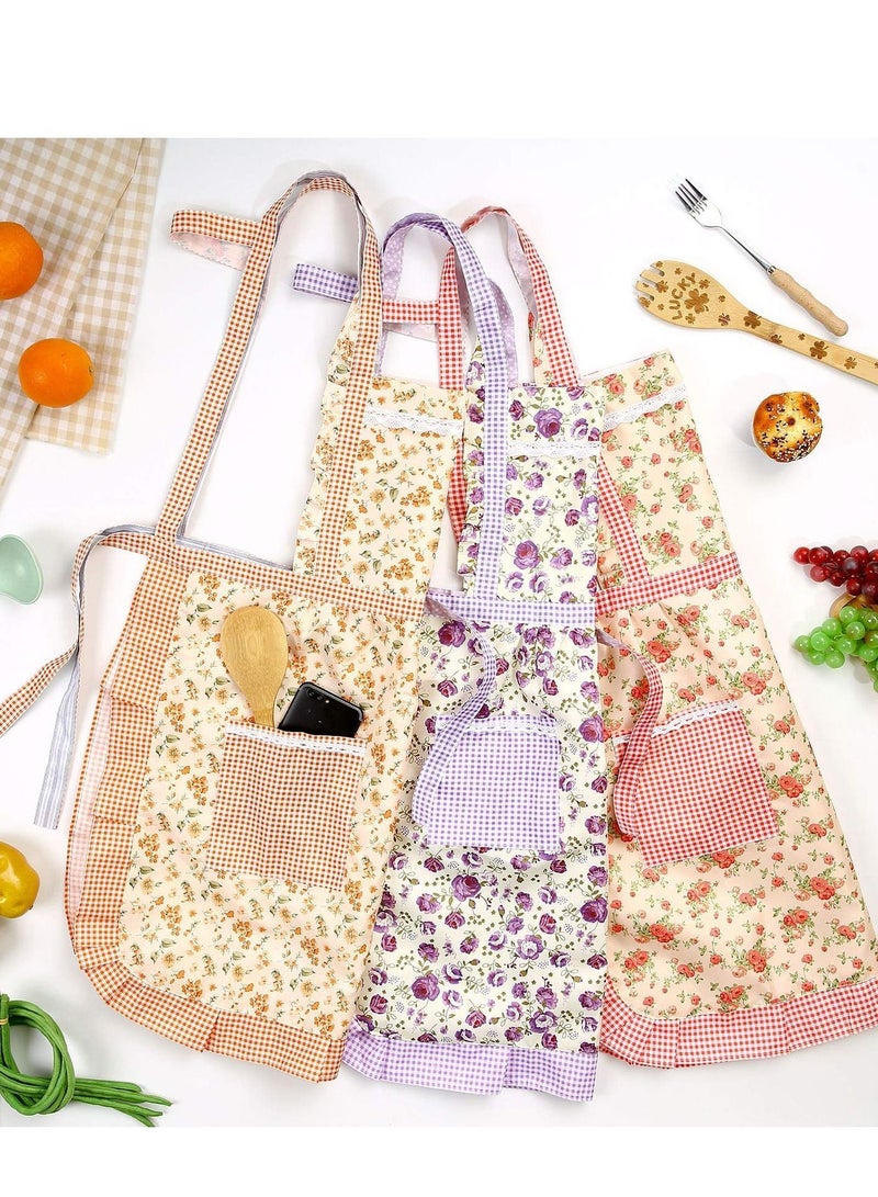 Y&D Kitchen Floral Apron, Thickened Waterproof Princess Apron Waist Adjustable with Pockets Ladies Chef for Cooking Baking Gardening Home Cleaning Etc. (3 Pieces) - Image 2