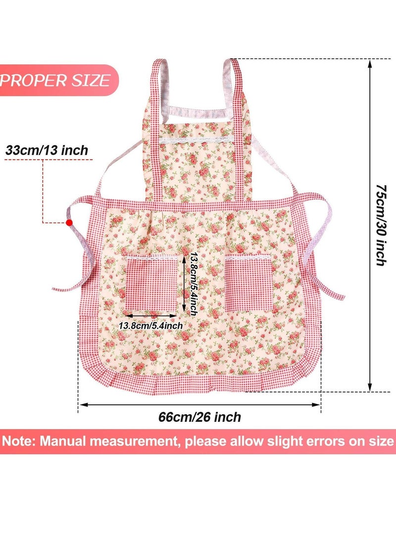 Y&D Kitchen Floral Apron, Thickened Waterproof Princess Apron Waist Adjustable with Pockets Ladies Chef for Cooking Baking Gardening Home Cleaning Etc. (3 Pieces) - Image 3