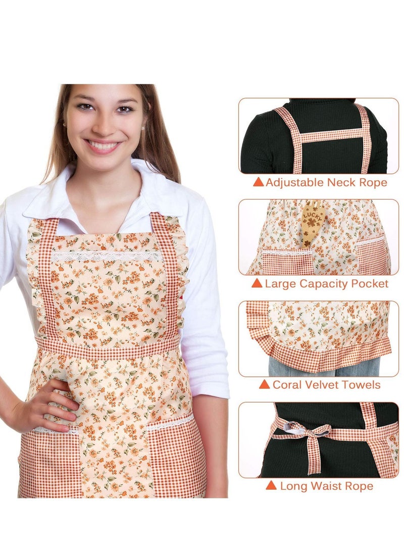 Y&D Kitchen Floral Apron, Thickened Waterproof Princess Apron Waist Adjustable with Pockets Ladies Chef for Cooking Baking Gardening Home Cleaning Etc. (3 Pieces) - Image 4
