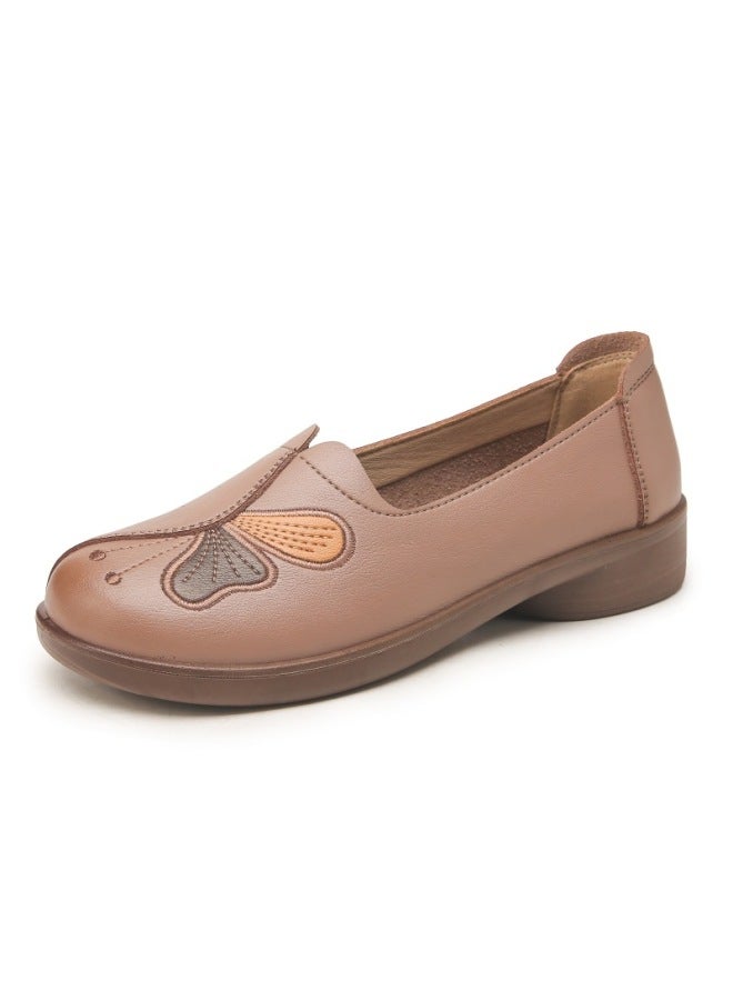 Mom Shoes Spring And Autumn Genuine Leather Middle-aged And Elderly Flat Mother Single Shoes Elderly Non-slip Soft Bottom Leather Shoes