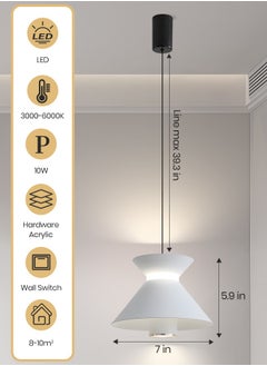 YATAI LIGHTING Modern LED Pendant Light Fixture, 10W Adjustable Conical Pendant ,Control with Wall Switch, Dimmable 3000K-6000K, White LED Light for Kitchen/Bedroom/Living Room  - Image 2