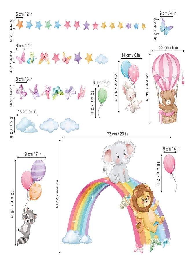 decalmile Rainbow Animal Wall Decals Elephant Lion Bear Clouds Wall Stickers Baby Nursery Kids Room Girls Bedroom Wall Decor - Image 4