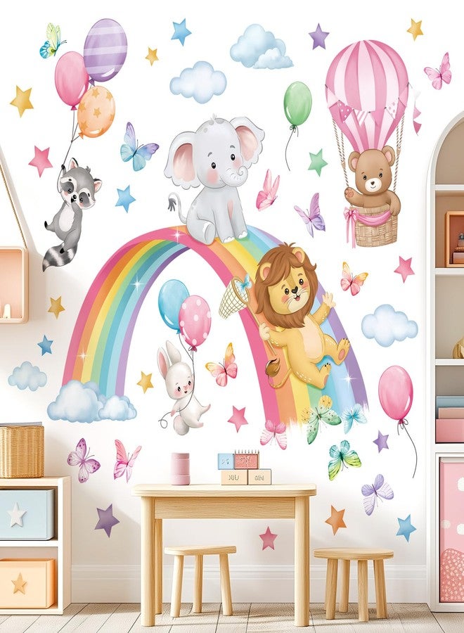 decalmile Rainbow Animal Wall Decals Elephant Lion Bear Clouds Wall Stickers Baby Nursery Kids Room Girls Bedroom Wall Decor - Image 3