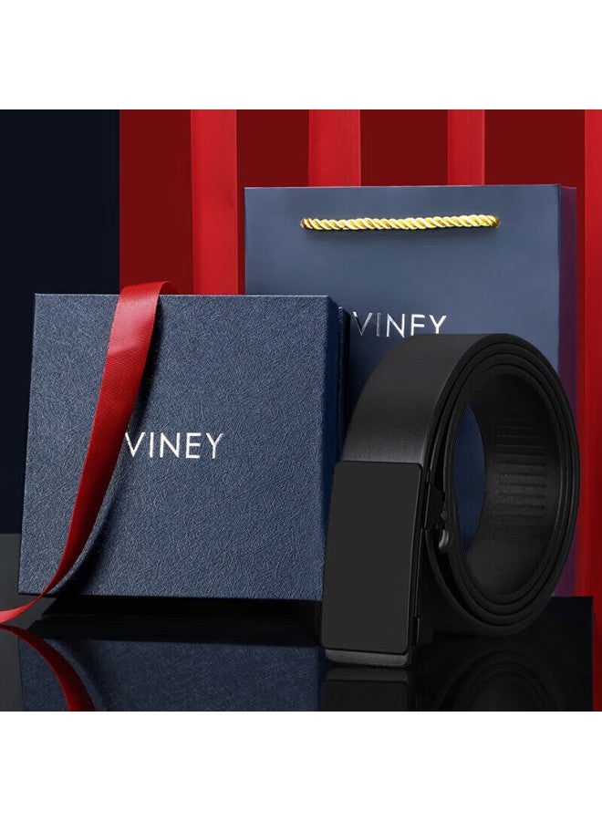 Viney Leather Belt For Men, Automatic Buckle Waist Belt Without Teeth, Inner Buckle Style, Birthday Gift For Boyfriend, Husband, Father Or Dad