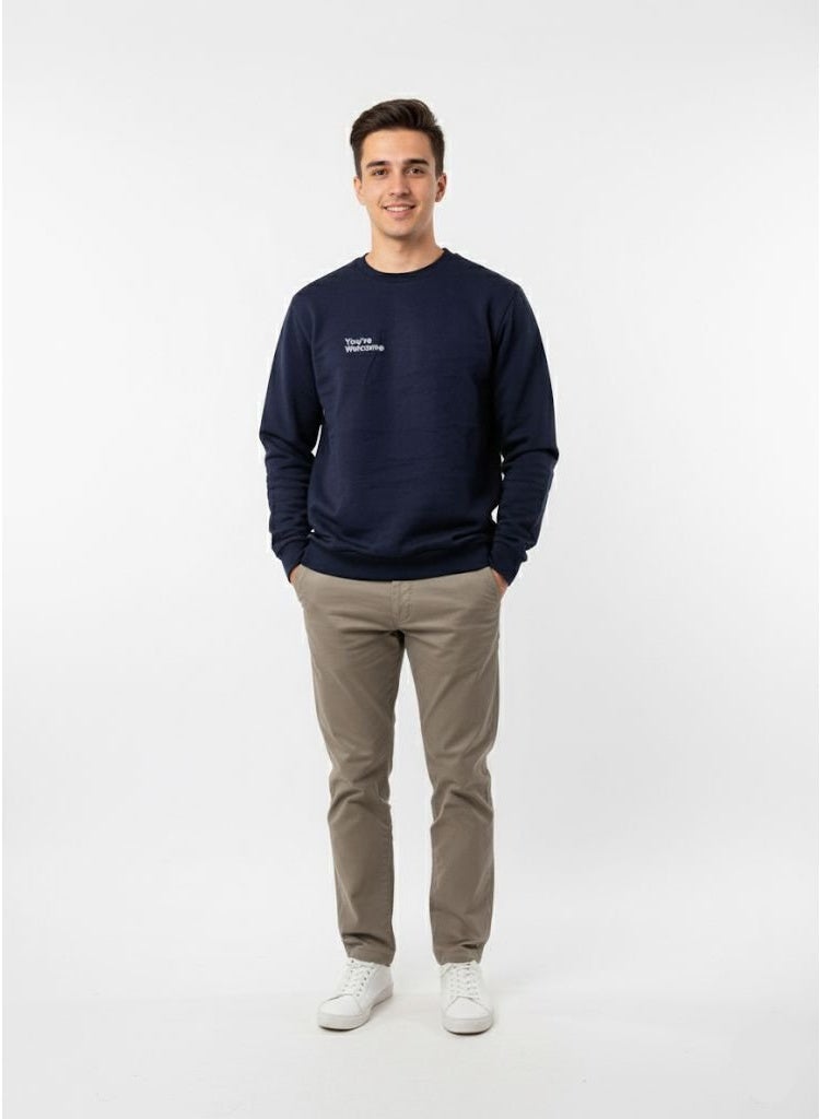 Sinsay Men’s Navy Blue Sweatshirt – “You’re Welcome” Printed Graphic Pullover | Casual Winter Warm Fleece Jumper - Image 1