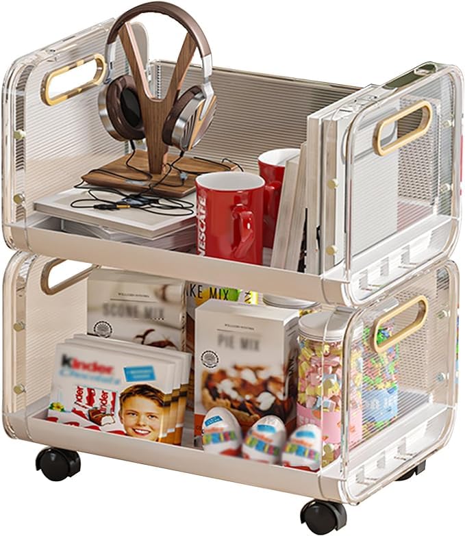 Kresal Kitchen Rolling Cart 2Tier Fruit and Vegetable Storage Cart MultiFunctional Storage Trolley with Wheels Rolling Storage Cart for Kitchen Bathroom Bedroom Living Room