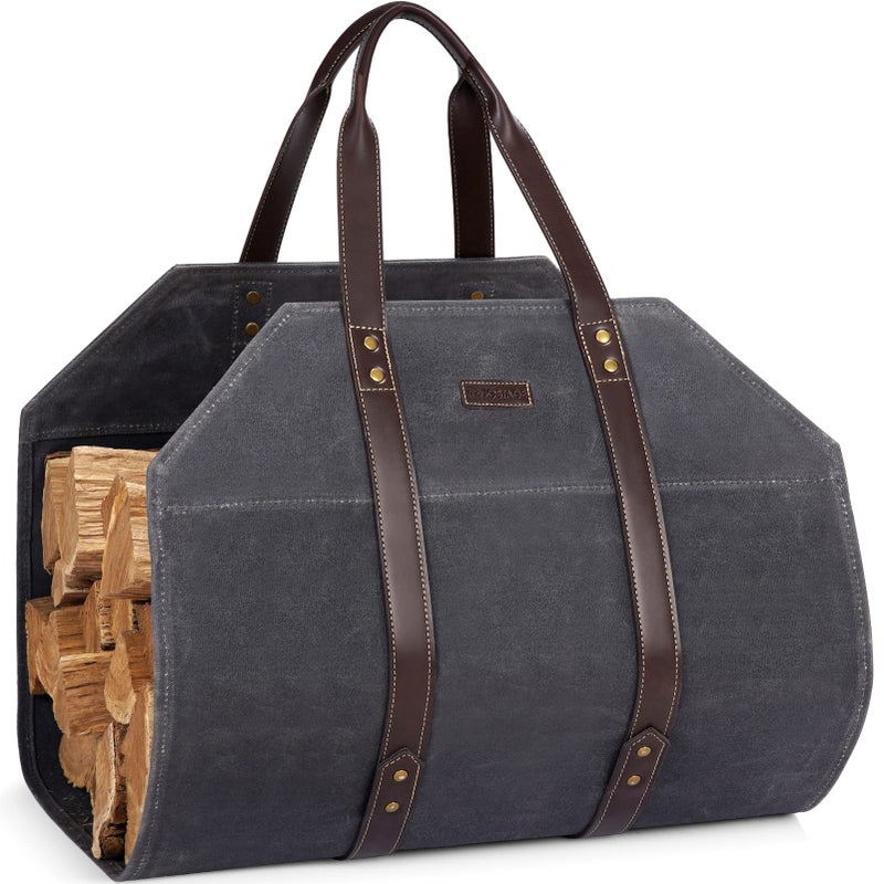 Log CarrierWaxed Canvas Log HolderFirewood Carrier Tote BagFireplace Wood Stove AccessoriesGrey