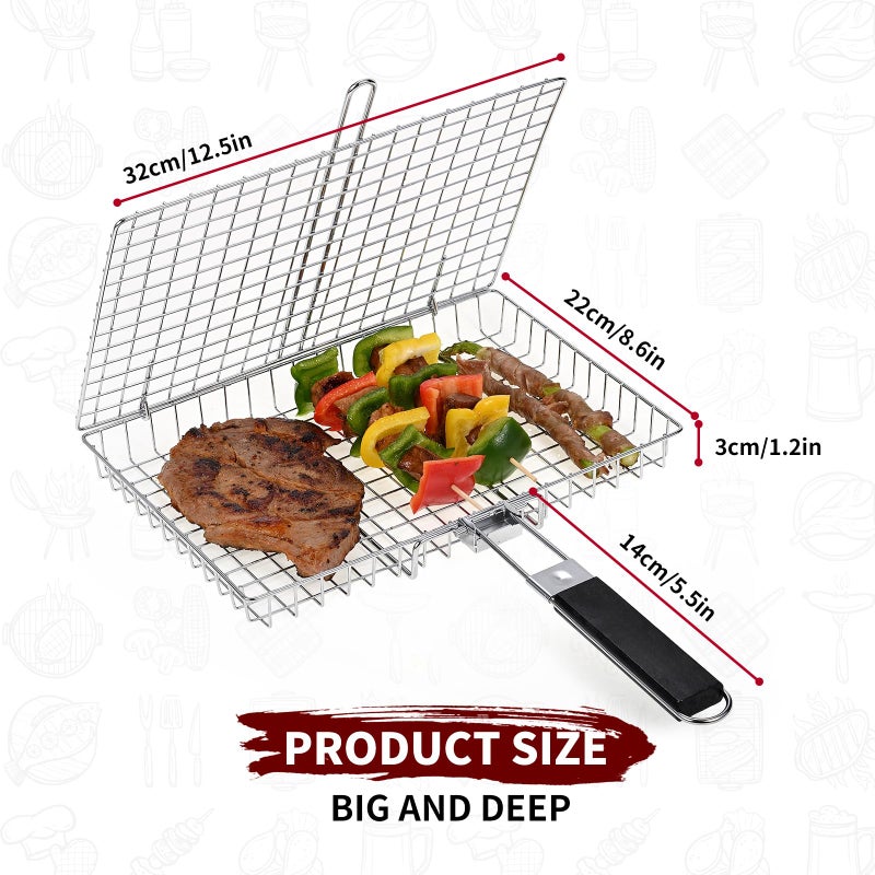 WINHONW Portable Grill Baskets WINHONW Bbq net BBQ Grilling Basket veggie grill basket Folding with Removable HandleGrill Vegetable basket BBQ Accessories Grilling Barbecue Basket Grill Baskets Grill net for Outdoor Grilling - Image 3