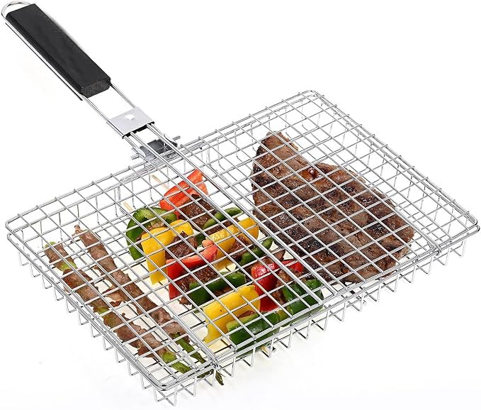 WINHONW Portable Grill Baskets WINHONW Bbq net BBQ Grilling Basket veggie grill basket Folding with Removable HandleGrill Vegetable basket BBQ Accessories Grilling Barbecue Basket Grill Baskets Grill net for Outdoor Grilling - Image 1