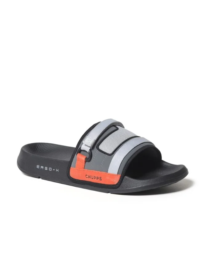 تشيبس Men's Colourblocked Sliders in Black and Grey