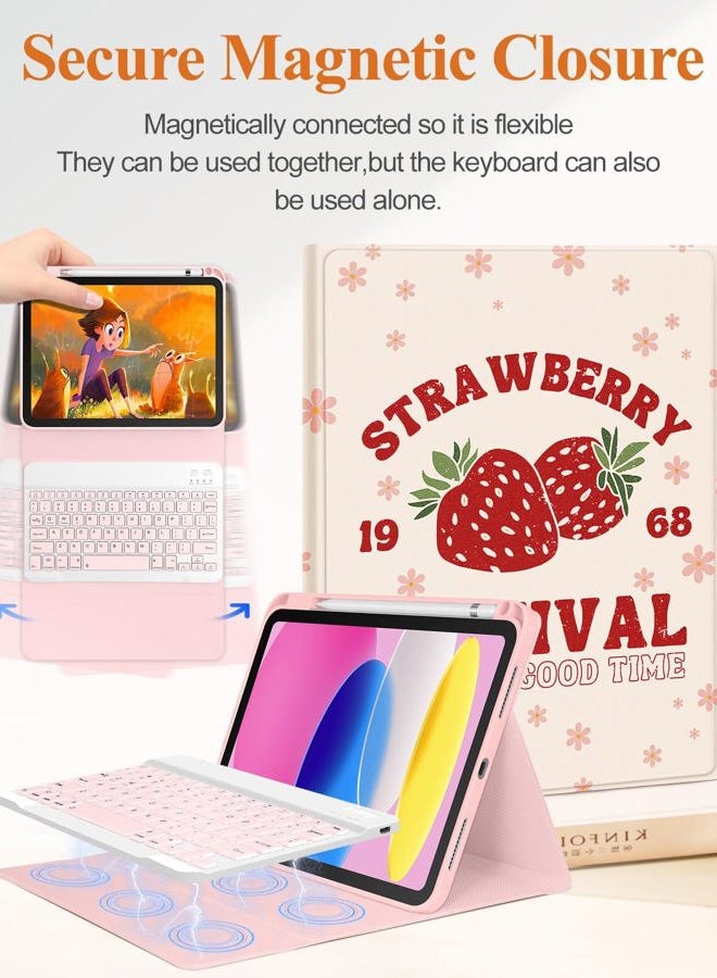 Wazzasoft for iPad 10th Generation Case with Keyboard - for iPad A16 Cases Pencil Holder 10.9 Inch Cover Women Girl Cute Girly Unique Strawberry Design Funda for Apple Tablet 10th/11th gen - Image 4