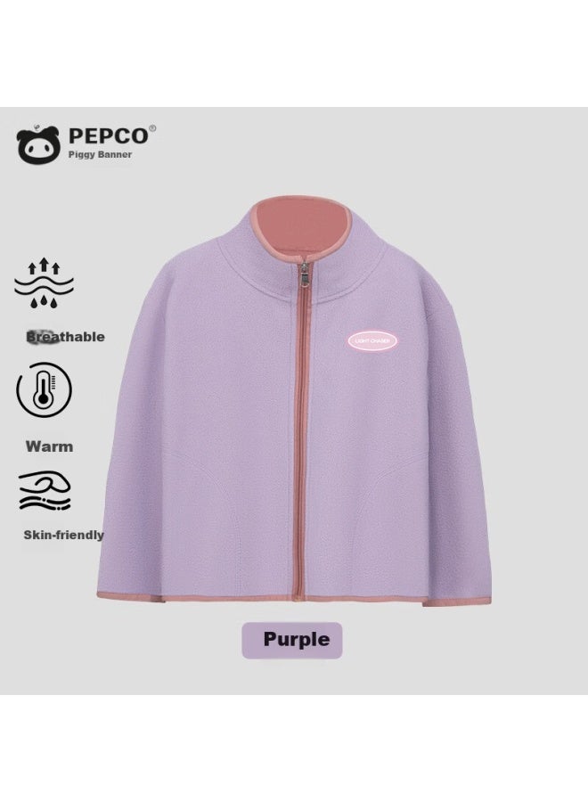 Pepco Uni Kids Stand Collar Fleece Casual Jacket New Fleece Top Purple 120