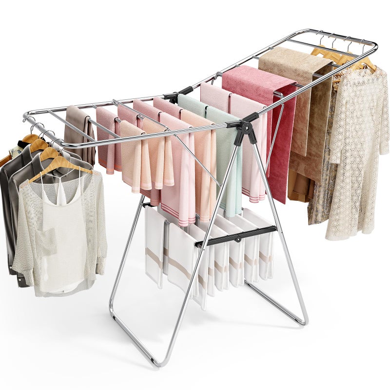 APEXCHASER Clothes Drying Rack, Drying Rack Clothing with Height-Adjustable, Foldable Gullwings Laundry Rack, Indoor Outdoor Use, No Assembly,Black - Image 1