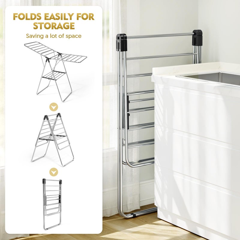 APEXCHASER Clothes Drying Rack, Drying Rack Clothing with Height-Adjustable, Foldable Gullwings Laundry Rack, Indoor Outdoor Use, No Assembly,Black - Image 3