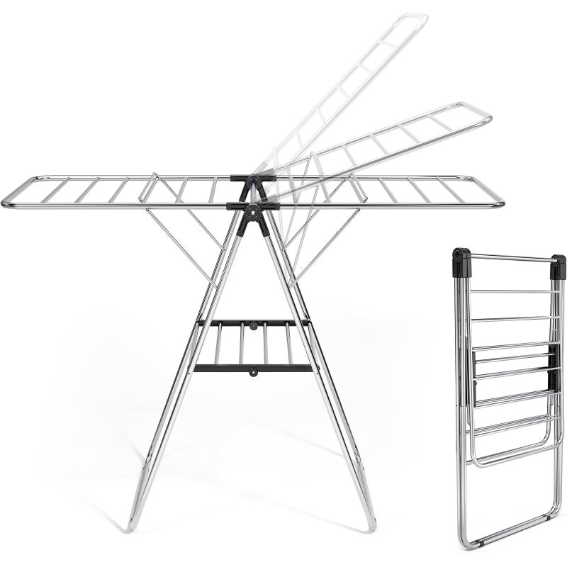 APEXCHASER Clothes Drying Rack, Drying Rack Clothing with Height-Adjustable, Foldable Gullwings Laundry Rack, Indoor Outdoor Use, No Assembly,Black - Image 4