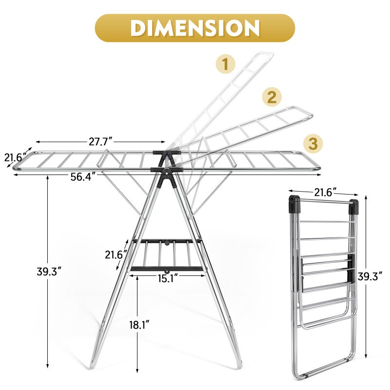 APEXCHASER Clothes Drying Rack, Drying Rack Clothing with Height-Adjustable, Foldable Gullwings Laundry Rack, Indoor Outdoor Use, No Assembly,Black - Image 2