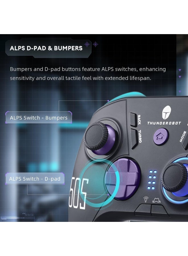 ثوندروبوت وحدة تحكم الألعاب اللاسلكية Thunderobot G50S بتردد 1000 هرتز وزمن استجابة منخفض للغاية، تعمل بتقنية البلوتوث، متوافقة مع أجهزة الكمبيوتر الشخصية/سويتش/أندرويد، مزودة بعصا تحكم وأزرار تحكم تعمل بتقنية تأثير هول، وجيروسكوب، و6 أزرار قابلة للبرمجة [أسود] - Image 3