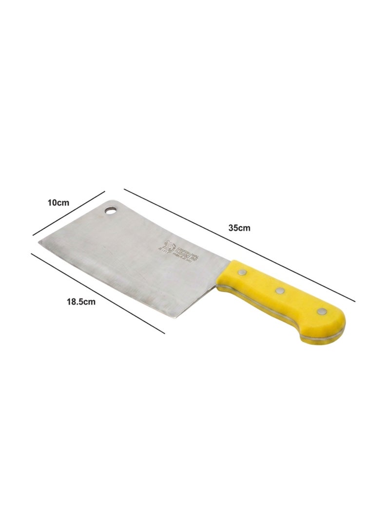 Yellow Stainless Steel Cleaver – 35 cm – Made in China – Heavy-Duty Butcher Knife - Image 3