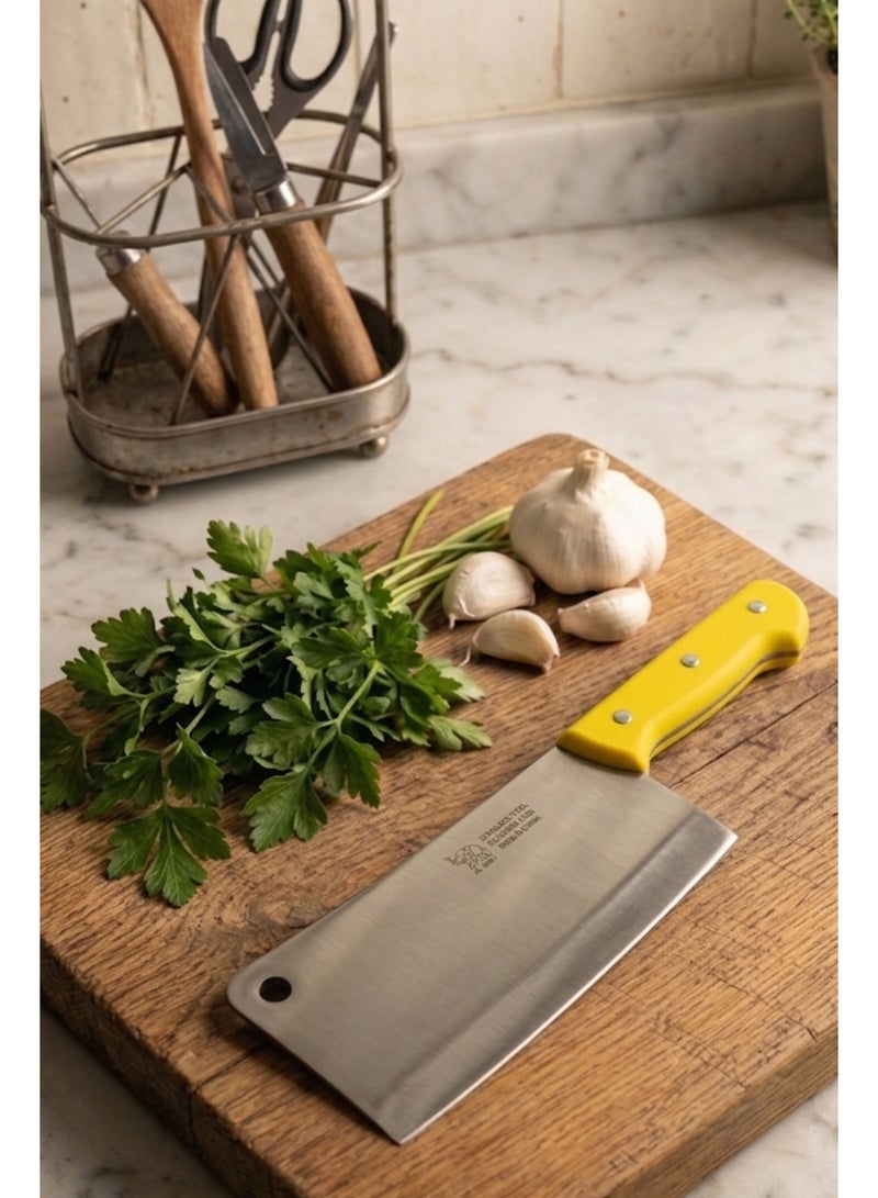 Yellow Stainless Steel Cleaver – 35 cm – Made in China – Heavy-Duty Butcher Knife - Image 4