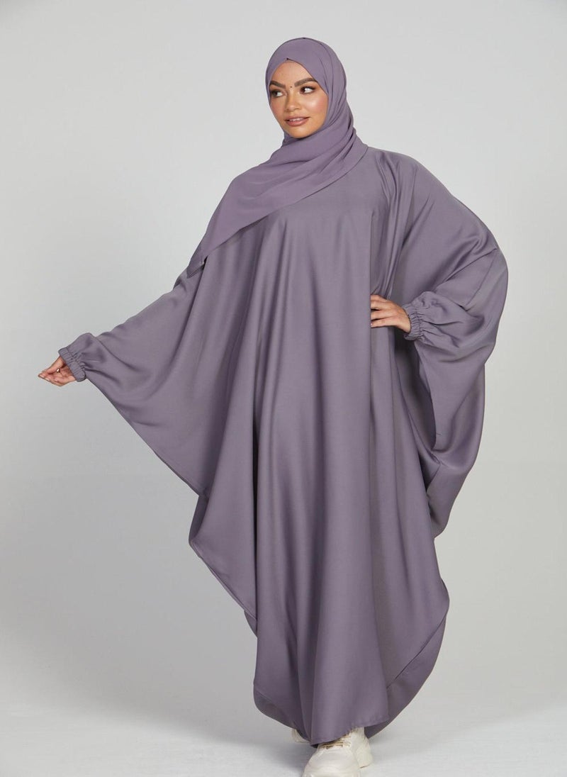 NUKHBAA Elegant Purple plain abaya wityh belt and Hijab-AB74  - Image 1