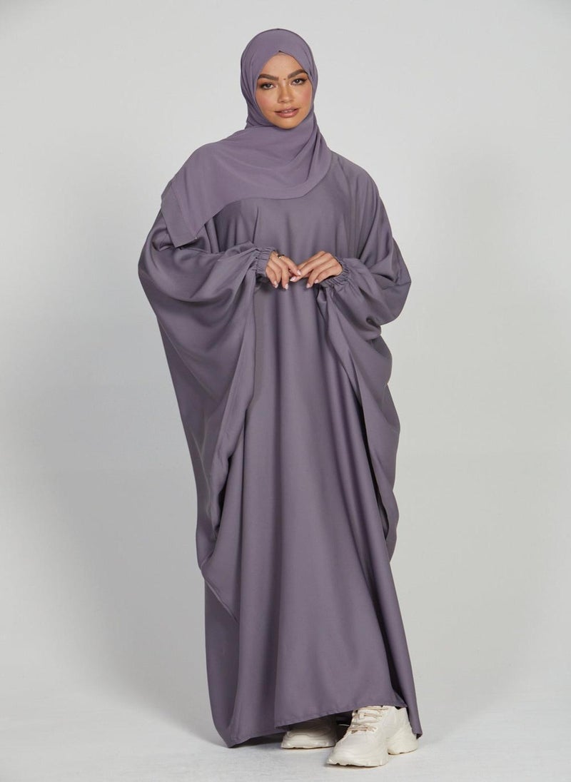 NUKHBAA Elegant Purple plain abaya wityh belt and Hijab-AB74  - Image 2