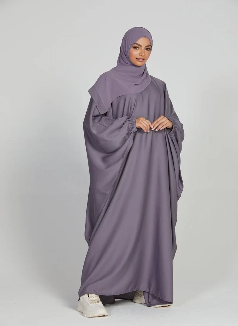 النخبة عباية بنفسجي أنيقة بحزام وحجاب - AB74