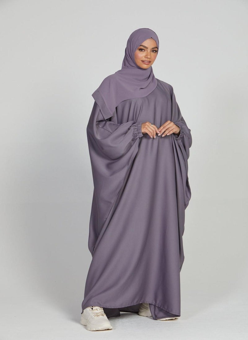 NUKHBAA Elegant Purple plain abaya wityh belt and Hijab-AB74  - Image 3