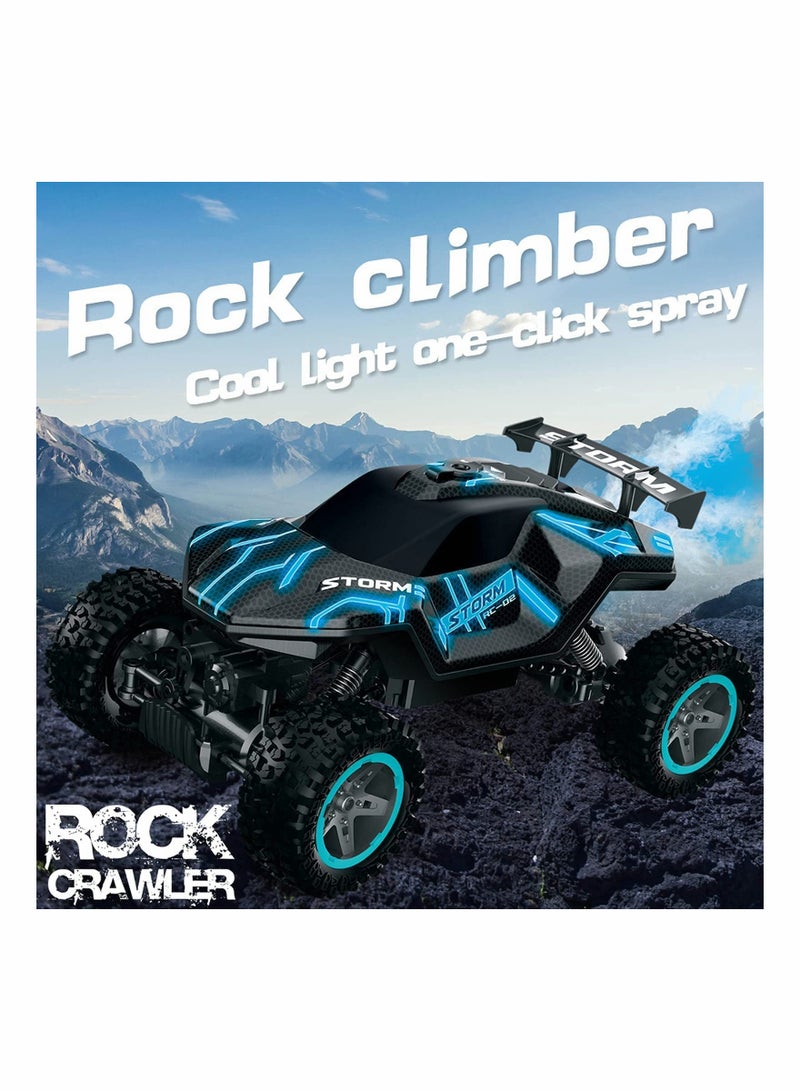 SYOSI RC Cars 1/16 Scales Remote Control Car 4WD Off-Road Rock Crawler,2.4GHz All Terrain Monster Truck with Rear Fog Stream 5 LED Lighting Modes,2 Battery for 60 Min Play, Toy Car for Boys  - Image 5