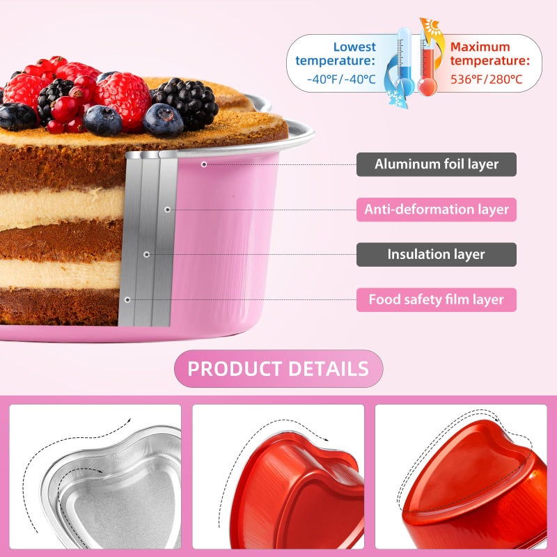 STN Mini Heart Shaped Cake Pans 100 ml/ 3.4 Ounces Heart Aluminum Foil Cupcake Pans 50pcs Valentine's Day Baking Cups With Lids Spoon for Valentine Mother's Day Birthday Wedding (Red) - Image 3