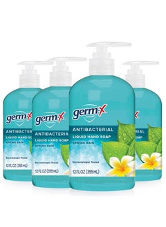 Germ-X Antibacterial Hand Soap Moisturizing Liquid Hand Wash For Kitchen Or Bathroom Ph Balanced & Dermatologist Tested Back To School Supplies Spring Rain 12 Oz Pump Bottle (Pack Of 4)  - Image 1