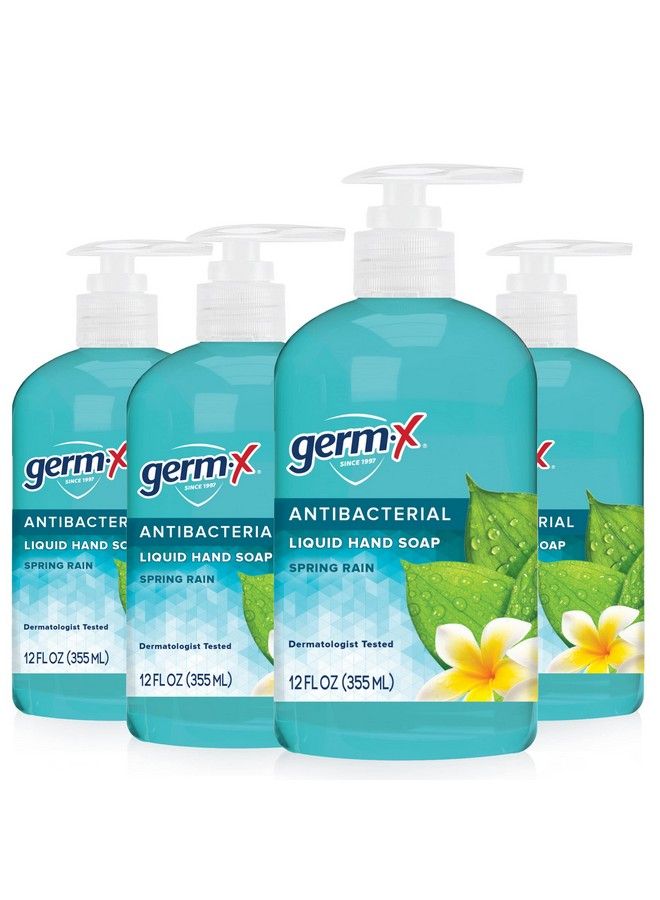 Germ-X Antibacterial Hand Soap Moisturizing Liquid Hand Wash For Kitchen Or Bathroom Ph Balanced & Dermatologist Tested Back To School Supplies Spring Rain 12 Oz Pump Bottle (Pack Of 4) - Image 1