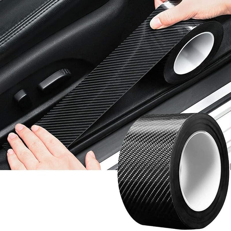 AUTOFRILL Car Door Sill Protector | Carbon Fiber Rubber Scuff Plate Tape | Anti-Scratch, Waterproof & Self-Adhesive | Universal Fit, Easy Installation (Black, 2 Inch X 5 Meter) - Image 1