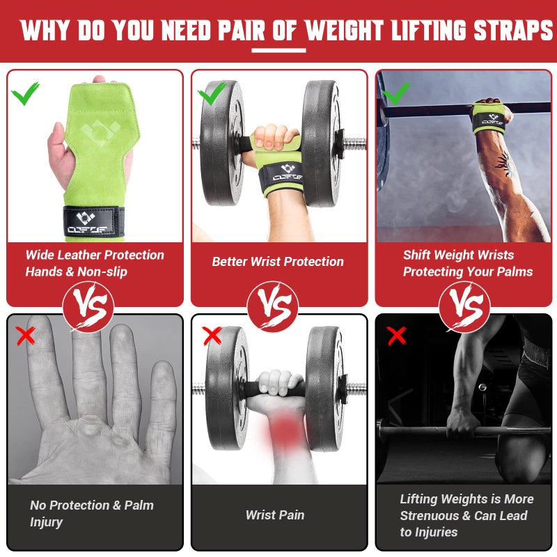 COFOF Weight Lifting Wrist Strap,Double Layer Leather Weightlifting Wrist Strap for Deadlift and Powerlifting, Adjustable Neoprene Padded Gym Workout Lifting Wrist Hooks for Men/Women(Pair) - Image 3
