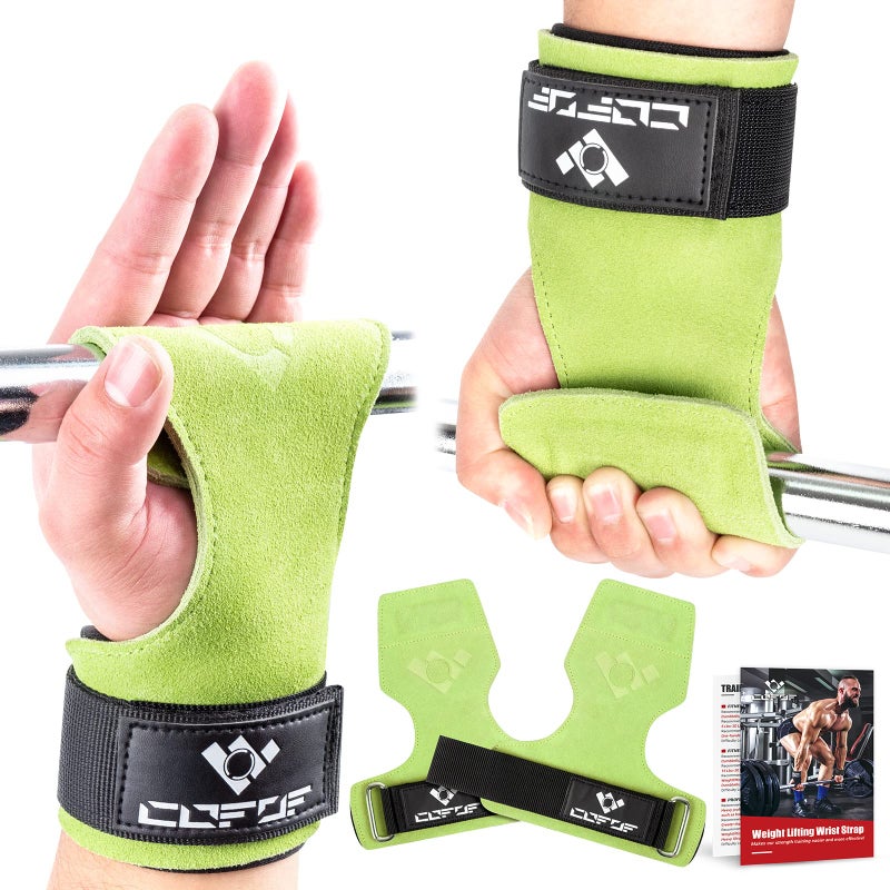COFOF Weight Lifting Wrist Strap,Double Layer Leather Weightlifting Wrist Strap for Deadlift and Powerlifting, Adjustable Neoprene Padded Gym Workout Lifting Wrist Hooks for Men/Women(Pair) - Image 1